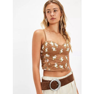 Free People Wild Flowers Embroidered Bustier Corset Top Cottagecore Med NWT Boho